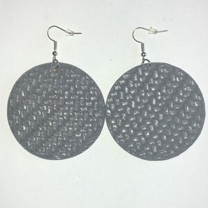 Huge Round Bluish Gray Woven Fabric Look Pierced Earrings